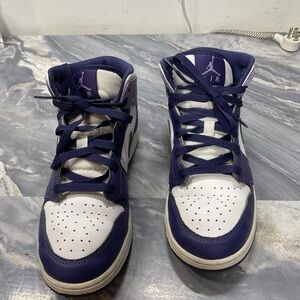 Nike Air Jordan 1 Mid Sneakers - White & Purple size 7Y